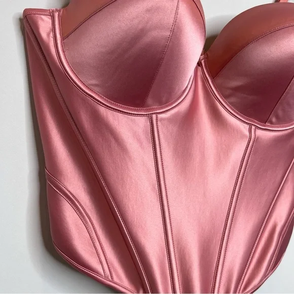 Honey Birdette Womens Size 38DD Lauren Dusty Rose Bustier NEW Satin Gold Chain